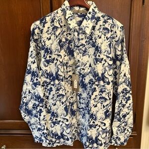 Raffi Blue and White Casual Button Down Shirt